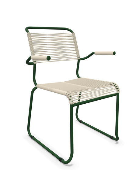 Schaffner Säntis Fauteuil repas Spaghetti pieds en luge Sable Pastel 15 Vert Sapin 66 