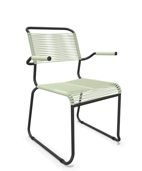 Schaffner Säntis Fauteuil repas Spaghetti pieds en luge Vert Pastel 64 Anthracite 77 