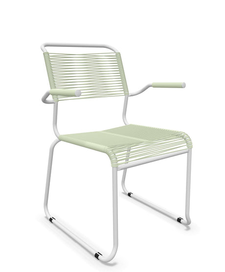 Schaffner Säntis Fauteuil repas Spaghetti pieds en luge Vert Pastel 64 Blanc 90 