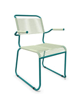 Schaffner Säntis Fauteuil repas Spaghetti pieds en luge Vert Pastel 64 Bleu Kali 56 