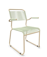 Schaffner Säntis Fauteuil repas Spaghetti pieds en luge Vert Pastel 64 Marron Pastel 83 