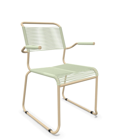 Schaffner Säntis Fauteuil repas Spaghetti pieds en luge Vert Pastel 64 Marron Pastel 83 