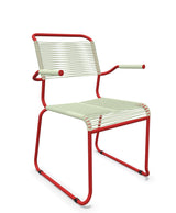 Schaffner Säntis Fauteuil repas Spaghetti pieds en luge Vert Pastel 64 Rouge 30 