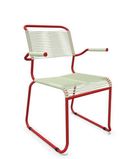 Schaffner Säntis Fauteuil repas Spaghetti pieds en luge Vert Pastel 64 Rouge 30 