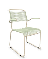 Schaffner Säntis Fauteuil repas Spaghetti pieds en luge Vert Pastel 64 Sable Pastel 15 