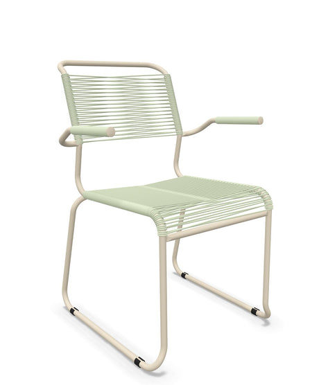 Schaffner Säntis Fauteuil repas Spaghetti pieds en luge Vert Pastel 64 Sable Pastel 15 