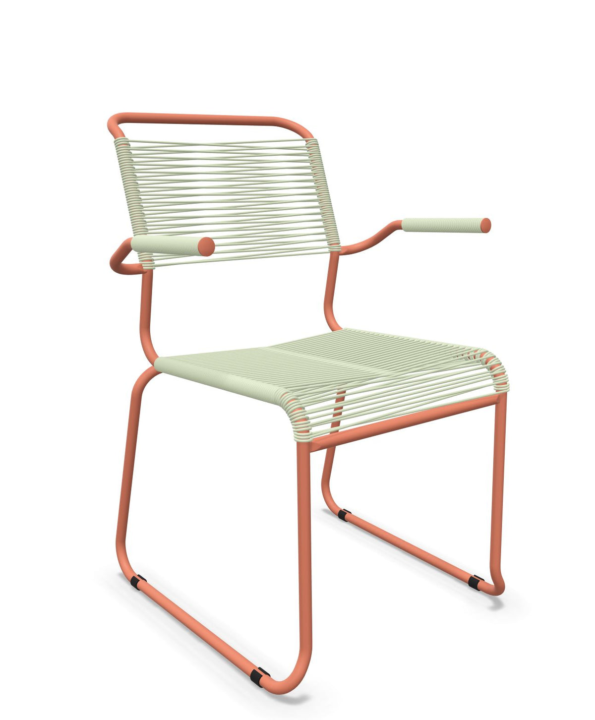 Schaffner Säntis Fauteuil repas Spaghetti pieds en luge Vert Pastel 64 Terracotta 84 