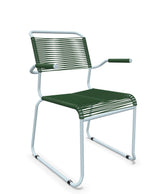 Schaffner Säntis Fauteuil repas Spaghetti pieds en luge Vert Sapin 66 Bleu Pastel 51 