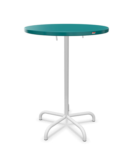 Schaffner Säntis Table haute rabattable ronde Ø80cm h:110cm Bleu Kali 56 Blanc 90 