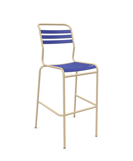 Schaffner Säntis Tabouret de bar à lattes Bleu 53 Marron Pastel 83 