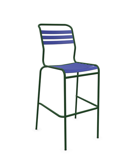 Schaffner Säntis Tabouret de bar à lattes Bleu 53 Vert Sapin 66 