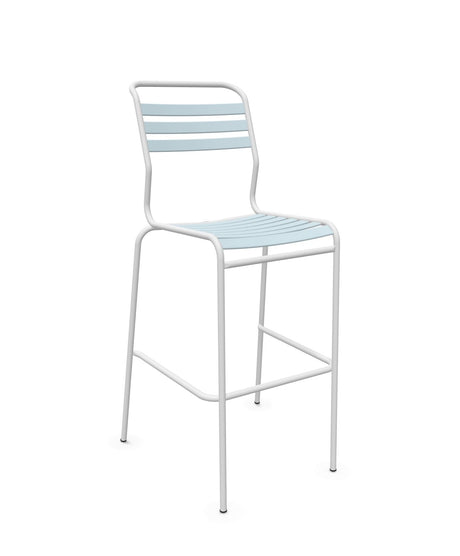 Schaffner Säntis Tabouret de bar à lattes Bleu Pastel 51 Blanc 90 