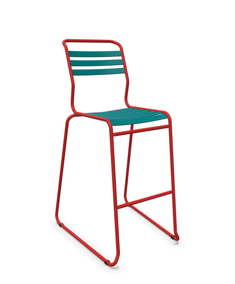 Schaffner Säntis Tabouret de bar luge à lattes Bleu Kali 56 Rouge 30 