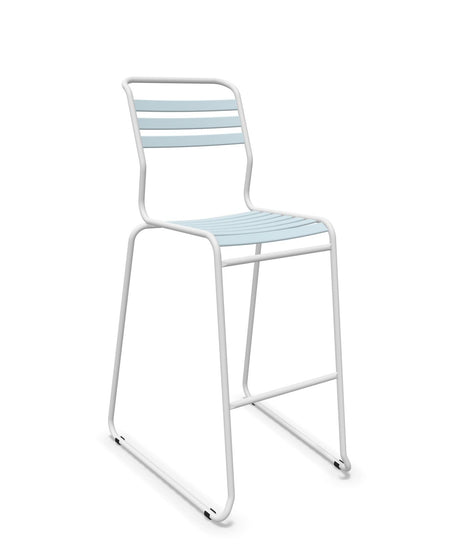 Schaffner Säntis Tabouret de bar luge à lattes Bleu Pastel 51 Blanc 90 