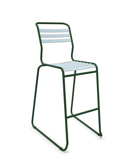 Schaffner Säntis Tabouret de bar luge à lattes Bleu Pastel 51 Vert Sapin 66 