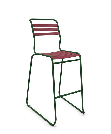 Schaffner Säntis Tabouret de bar luge à lattes Bordeaux 38 Vert Sapin 66 