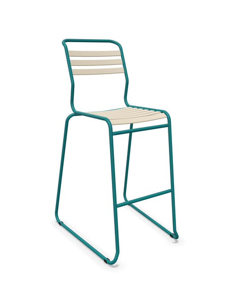 Schaffner Säntis Tabouret de bar luge à lattes Sable Pastel 15 Bleu Kali 56 