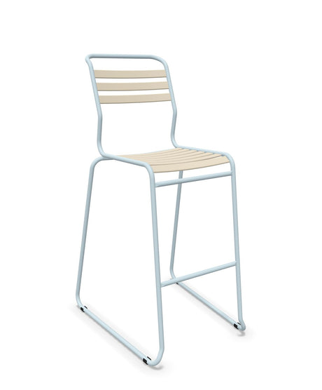 Schaffner Säntis Tabouret de bar luge à lattes Sable Pastel 15 Bleu Pastel 51 