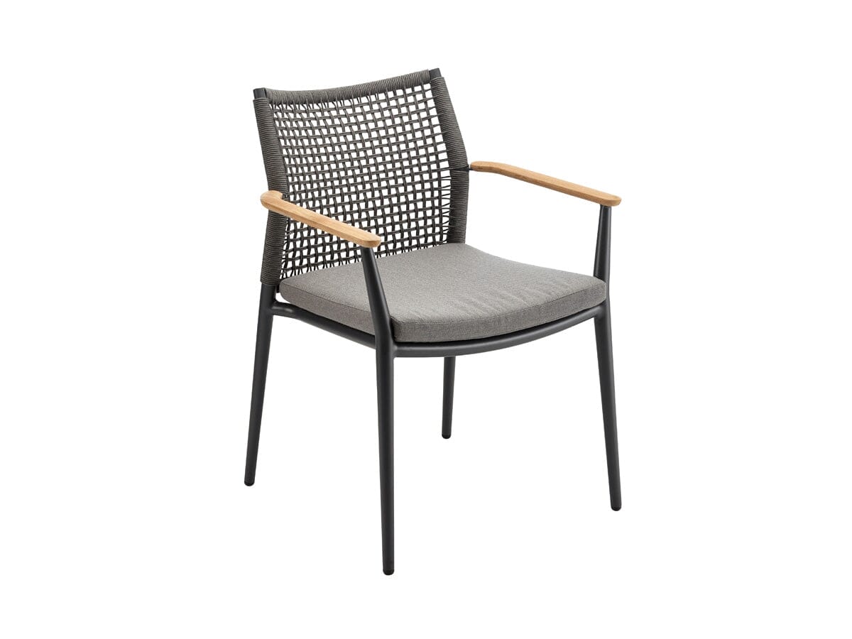 Solpuri Vera Fauteuil empilable - Accoudoirs teck - avec Coussin d'assise - Alu / String Flex Bombay anthracite 626 Alu anthracite / String-Flex anthracite 