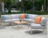 Arolla Table basse 73x73cm H:38cm en inox brossé avec Teck 