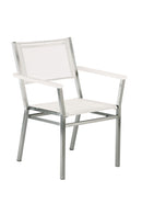 Barlow Tyrie Equinox Dining Fauteuil repas inox avec accoudoirs alu Accoudoirs White - Toile Pearl 