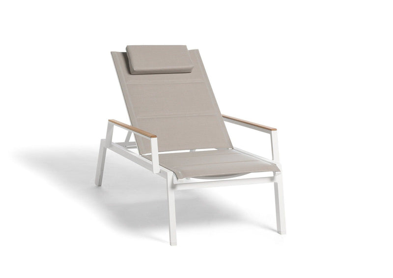 Diphano Selecta Beach Chair avec accoudoirs en teck White AF08 + Toile simple Sand T133 