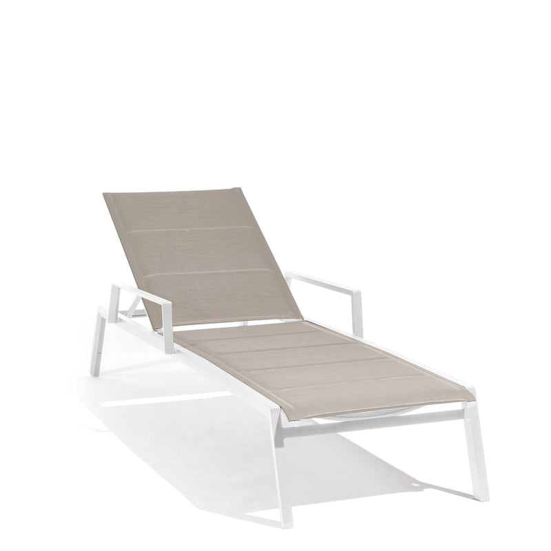Diphano Selecta Chaise longue avec accoudoirs alu White AF08 + Toile simple Sand T133 