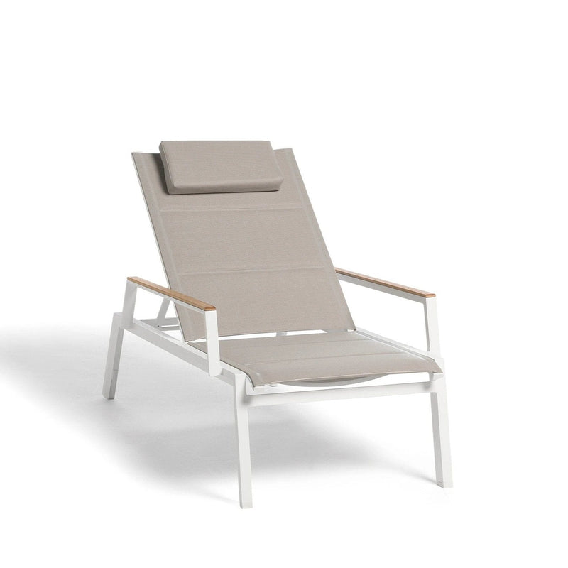 Diphano Selecta Deck chair Transat avec repose-pieds et accoudoirs en teck White AF08 + Toile simple Quartz T031 