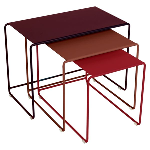 Fermob Oulala Trilogie de Tables basses Gigognes Cerise noire / Ocre rouge / Piment = Evasion Florale 