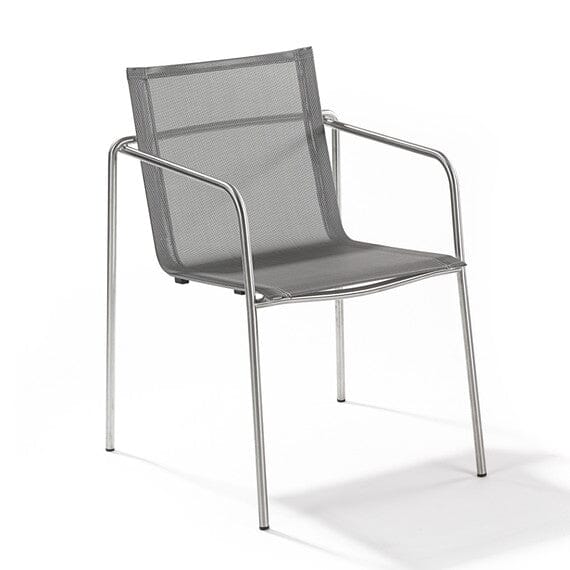 Fischer Möbel Taku Fauteuil repas avec Toile Acier inoxydable + Sling Silver-Black 25 