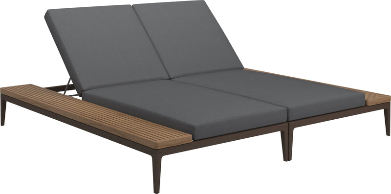 Gloster Grid Double Chaise longue - Teak Platforms Java Grade B (WR) Cameron Anthracite 0001 
