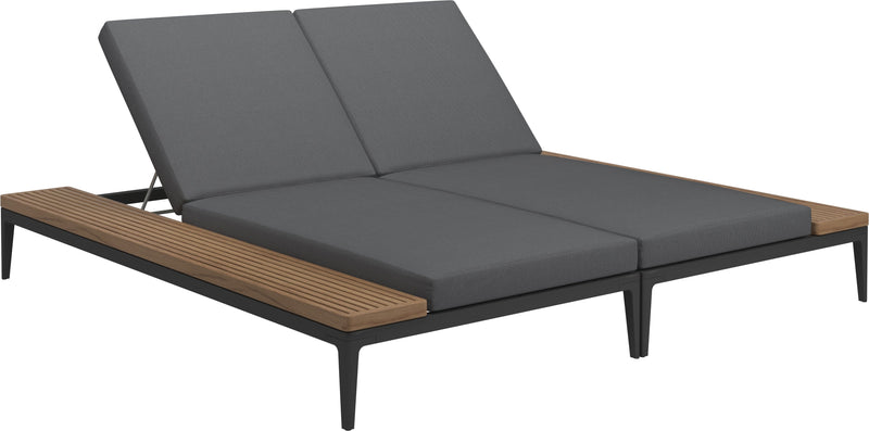 Gloster Grid Double Chaise longue - Teak Platforms Meteor Grade B (WR) Cameron Anthracite 0001 
