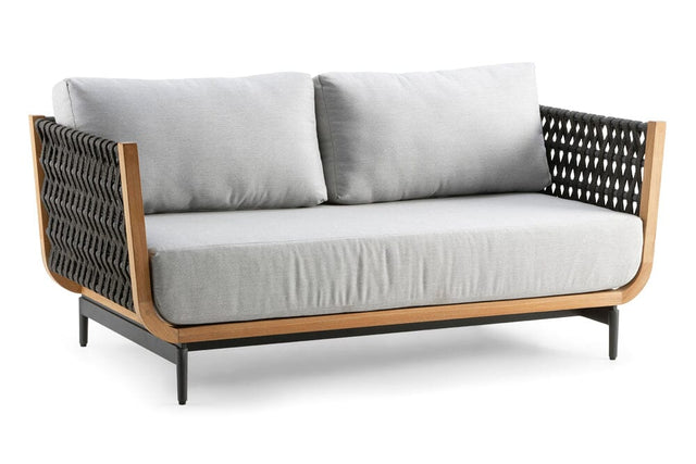 Hunn Göteborg Canapé 2 places Teak avec cordes Natté Gris Clair 