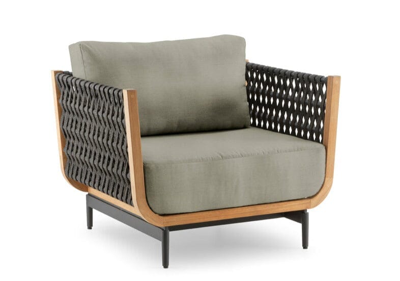 Hunn Göteborg Fauteuil Club Lounge Teak avec cordes Natté Taupe 