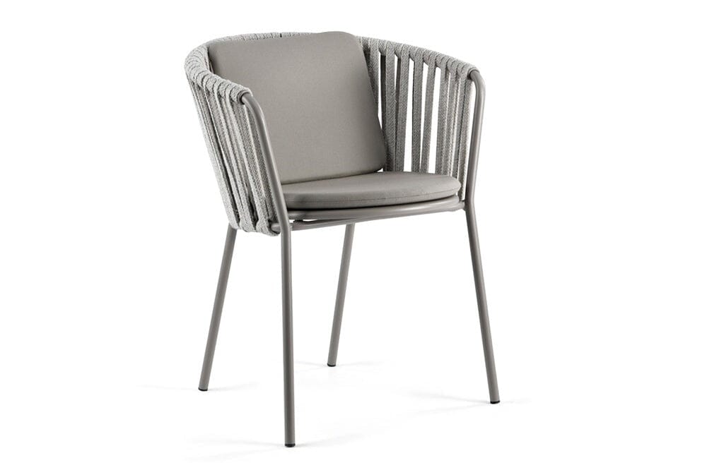 Hunn Granada Fauteuil repas avec Cordes Taupe avec coussins taupe 