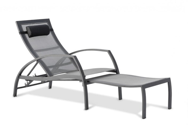 Hunn Victoria Aluminium Transat chaise longue avec repose-pieds intégré et roues Anthracite avec toile simple argent 