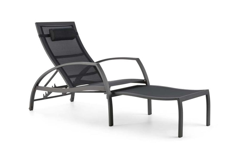 Hunn Victoria Aluminium Transat chaise longue avec repose-pieds intégré et roues Anthracite avec toile simple noir 