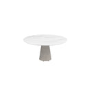 Royal Botania Conix Table ronde Ø160cm Dining Pied Béton Cement Grey CG - Plateau Céramique Bianco Statuario BS 