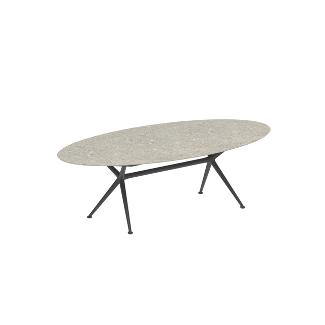 Royal Botania Exes Table Ellipse 250x130cm Pieds Alu Anthracite A - Plateau Céramique Ceppo Dolomitica CD 