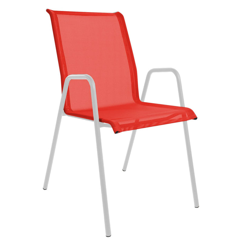 Schaffner Locarno Fauteuil repas empilable Blanc 90 Rouge 30 