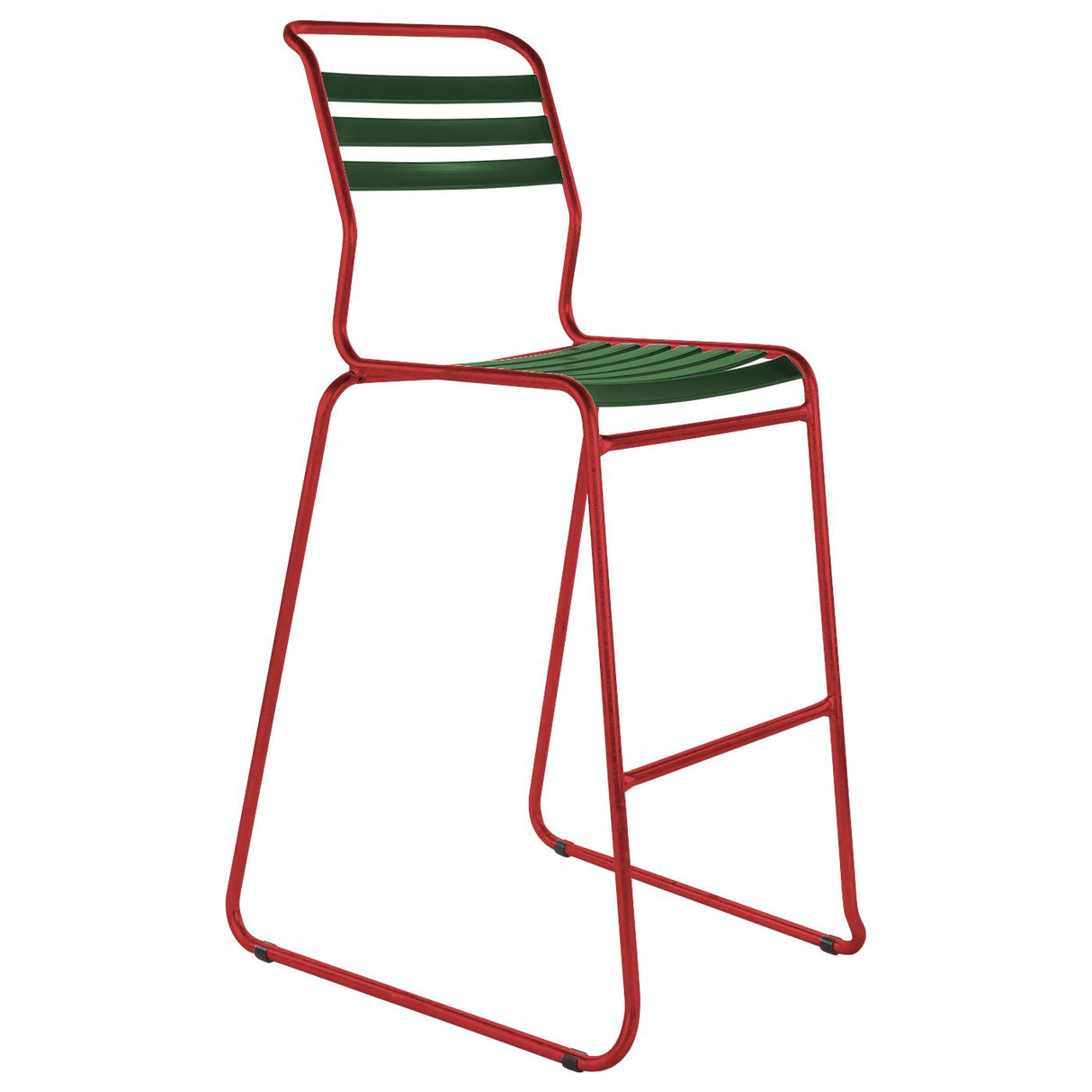 Schaffner Säntis Tabouret de bar luge à lattes Rouge 30 Vert sapin 66 