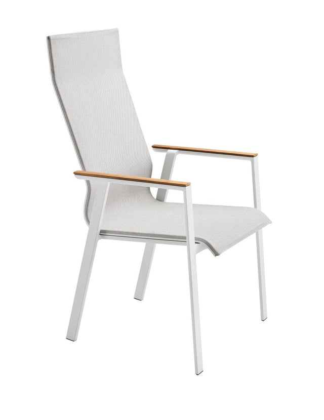 Solpuri Soul Fauteuil empilable Haut dossier - Accoudoirs teck Alu White / Toile Softex Shell 