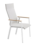 Solpuri Soul Fauteuil empilable Haut dossier - Accoudoirs teck Alu White / Toile Softex Shell 