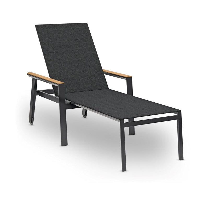 Solpuri Spa Chaise longue, empilable - Accoudoirs teck Alu Anthracite / Toile Softex Coal 